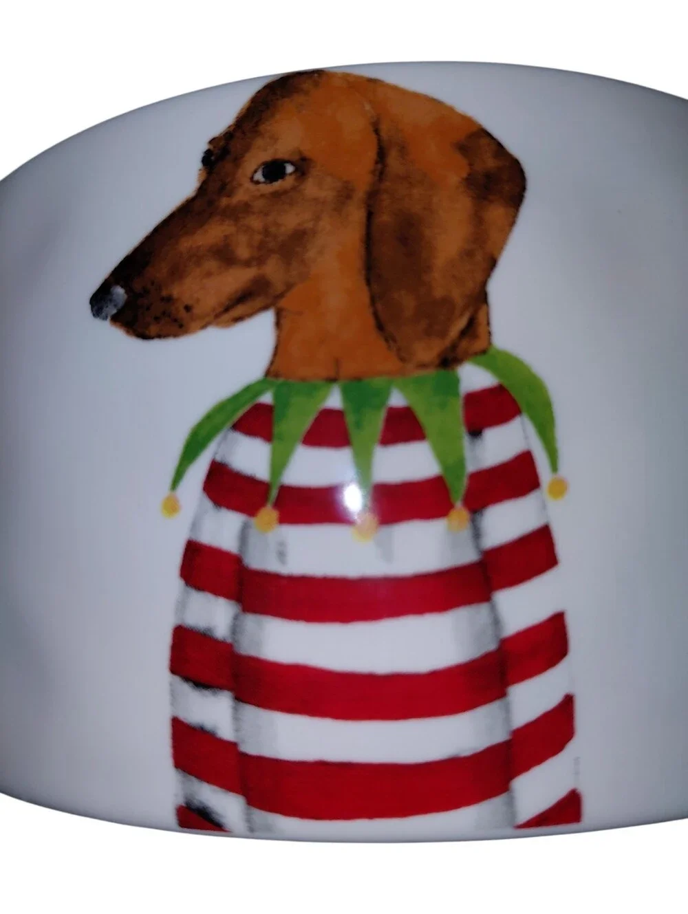 Rae Dunn Dachshund Mistletoe Christmas Ceramic White Pet Bowl 5.75